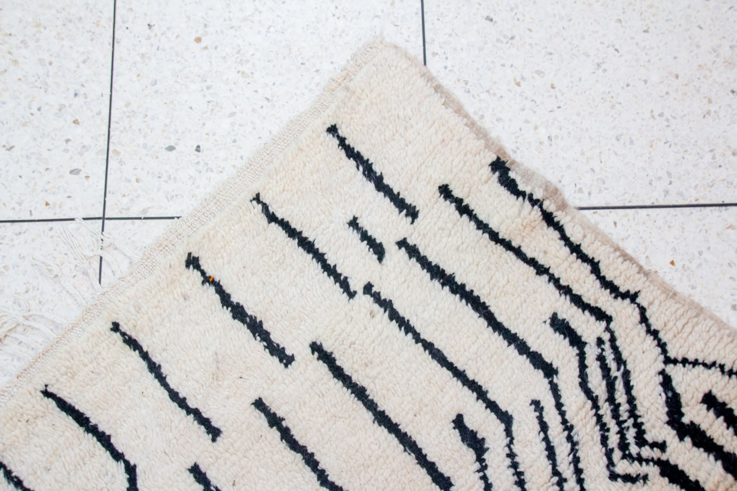 Beni Ourain Pile Rug — “Ink-Line Grove” on Ivory