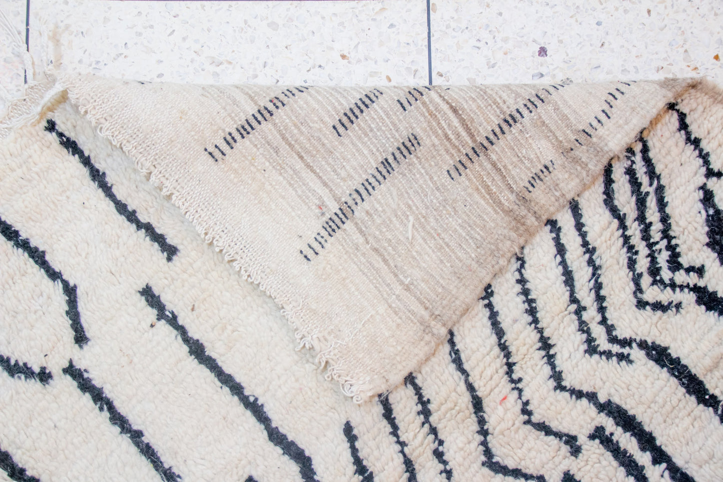 Beni Ourain Pile Rug — “Ink-Line Grove” on Ivory