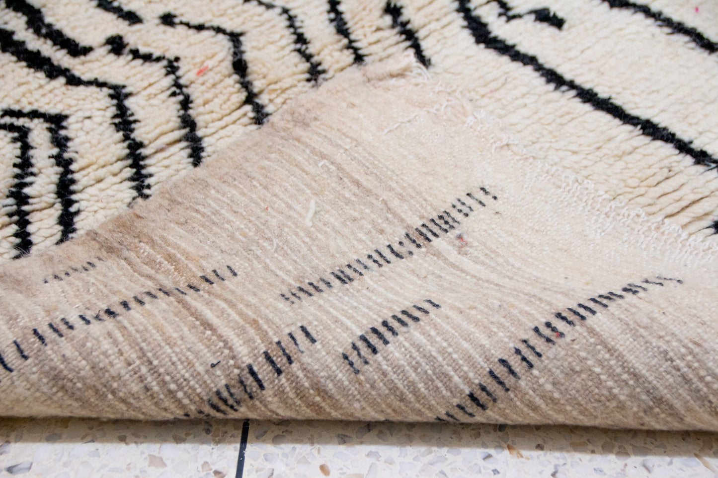 Beni Ourain Pile Rug — “Ink-Line Grove” on Ivory