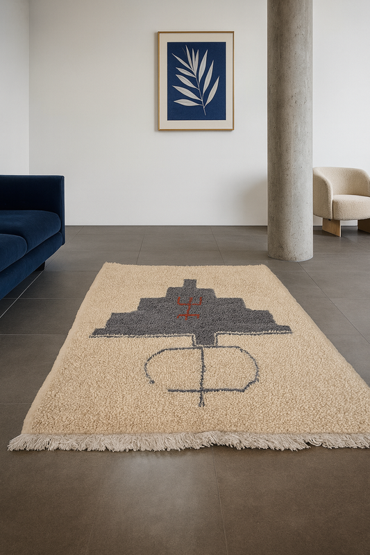 Guardians of the Loom – Blue Fibule Rug from Beni Mrirt