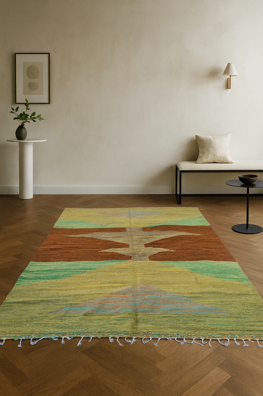 Terracotta Horizons – Joha Kilim in Earth & Chlorophyll Bands