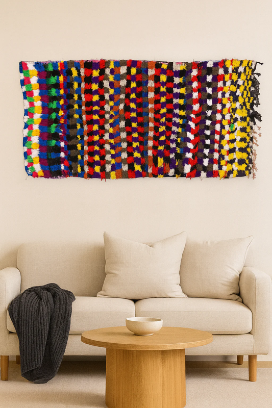 Fragments in Rhythm – Boucherouite Checkerboard in Reclaimed Textiles
