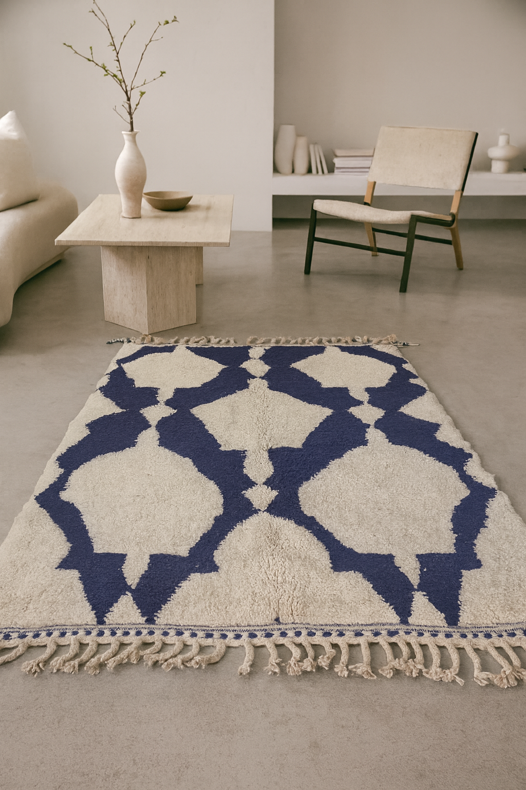 Beni Mrirt Atlas Trellis — Cobalt on Ivory