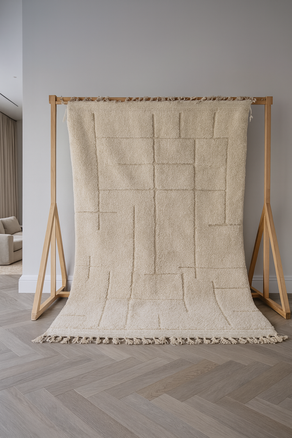 Marmoucha Orthogonal Grid — Tonal Ivory Wool