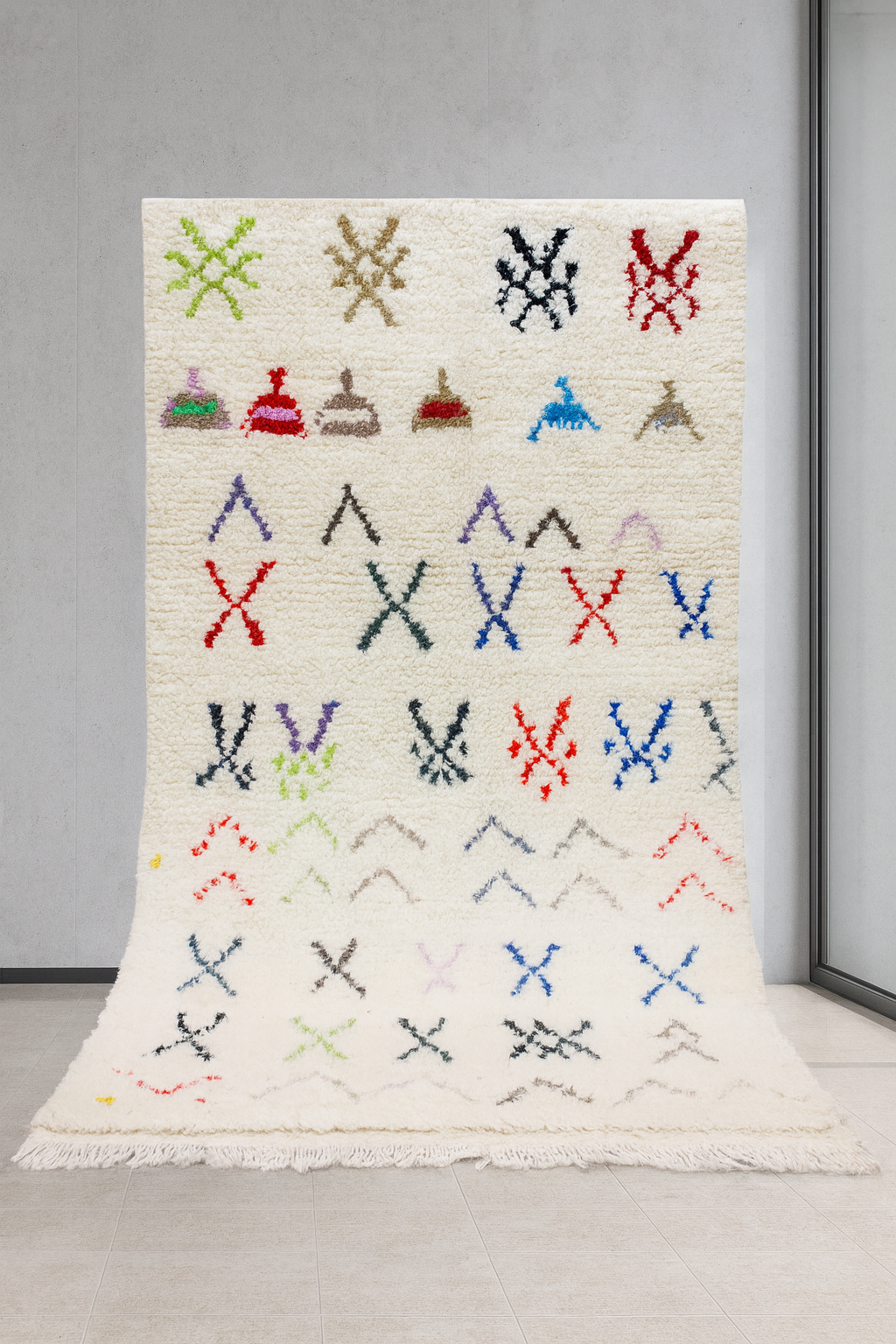 Azilal Glyph Ledger — Ivory Wool with Multicolor Motifs
