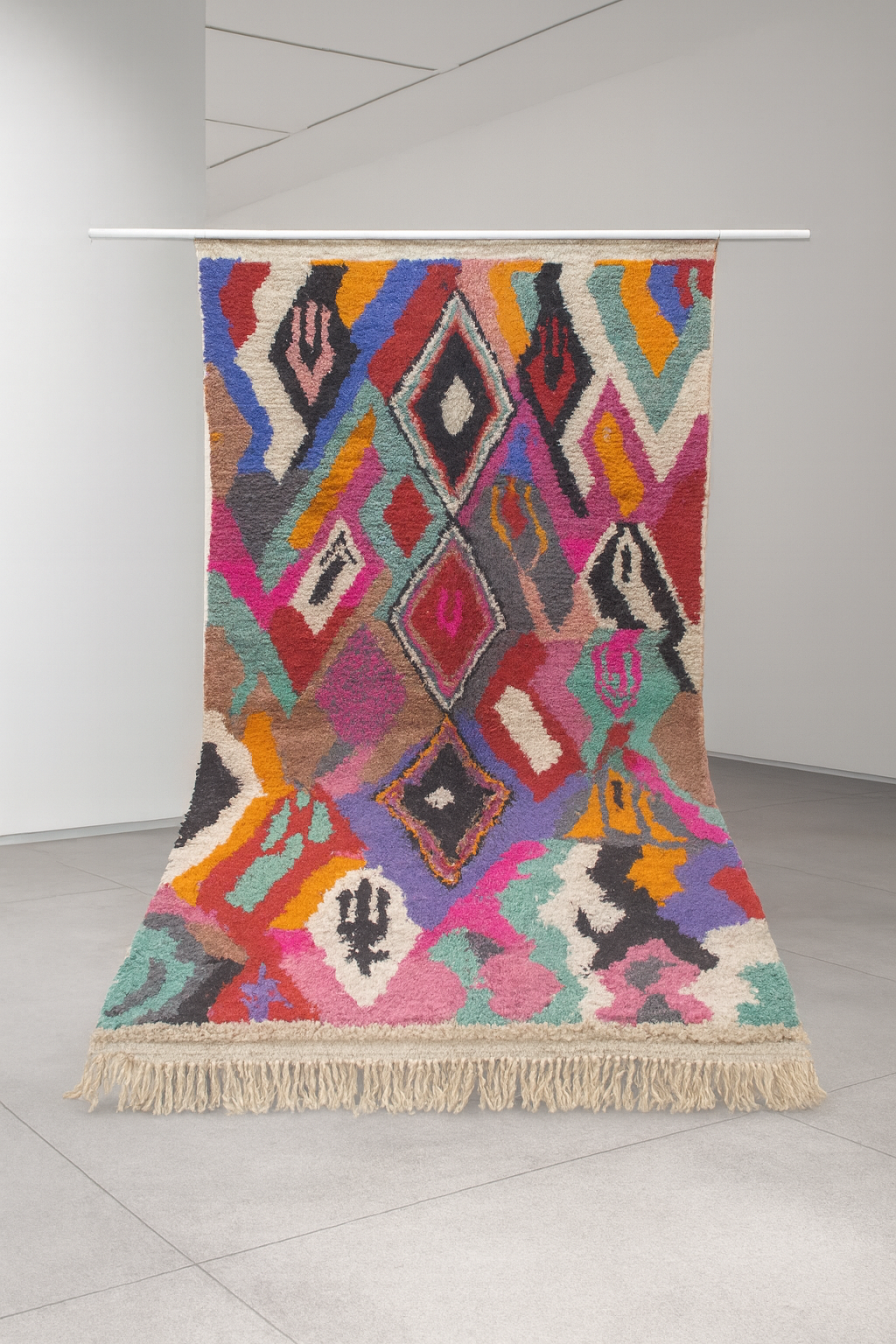 Boujaad Pile Rug — Prismatic Lozenges & Abstract Blocks in Jewel Tones