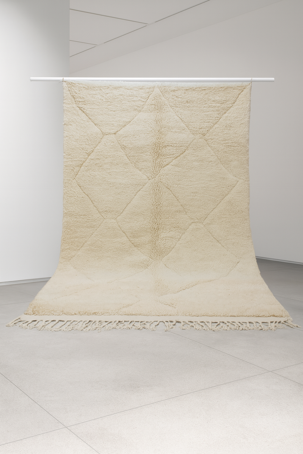 Marmoucha Pile Rug — Ivory Tone-on-Tone Relief Lattice
