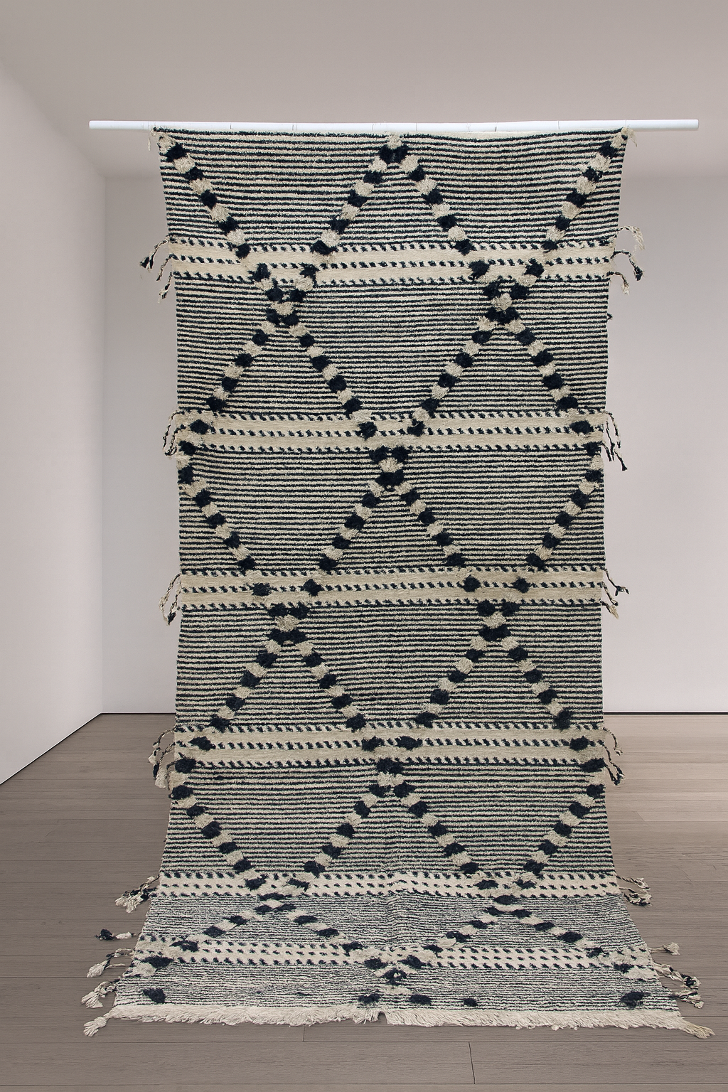 Zanafi Boujaad Runner — Wool Striped Flatweave with Raised Diamond Tufts