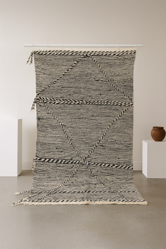 Zanafi Boujaad Kilim — Midnight Indigo Diagonal Panel Weave