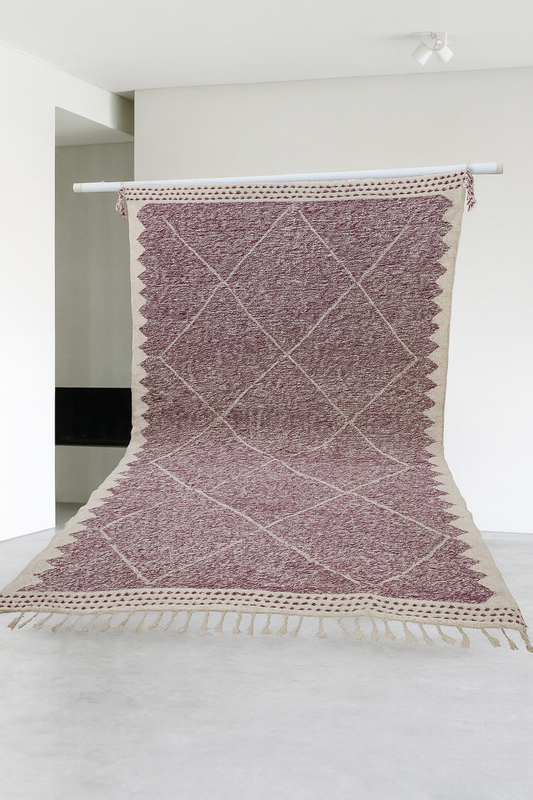 Zanafi Serrated Lattice Kilim — Bordeaux & Ivory
