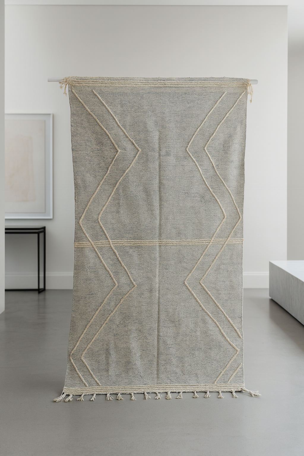 Zanafi Lightning-Guard Kilim — Mist Grey & Ivory