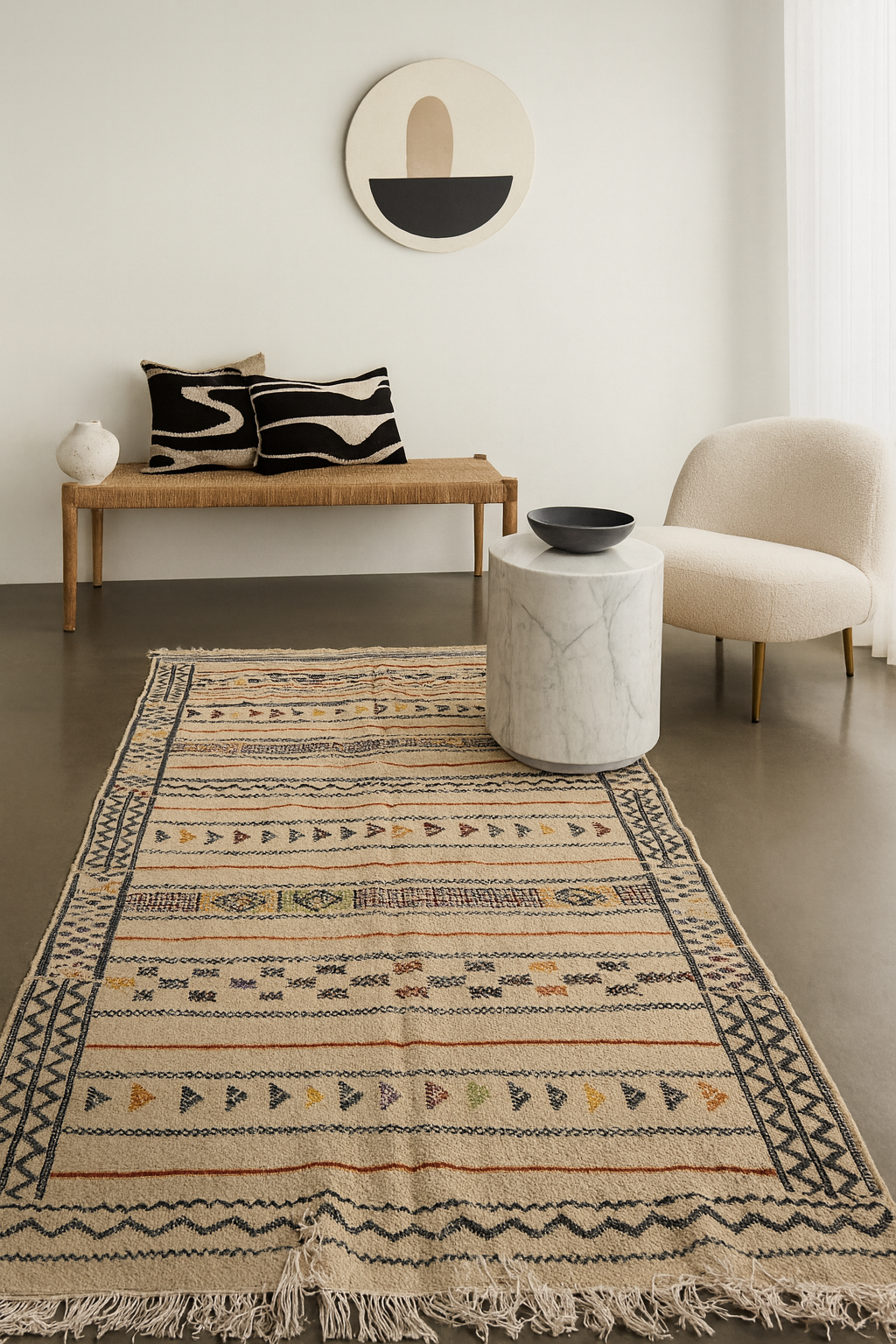 Zemmour Kilim Caravan Arrows — Sand & Charcoal