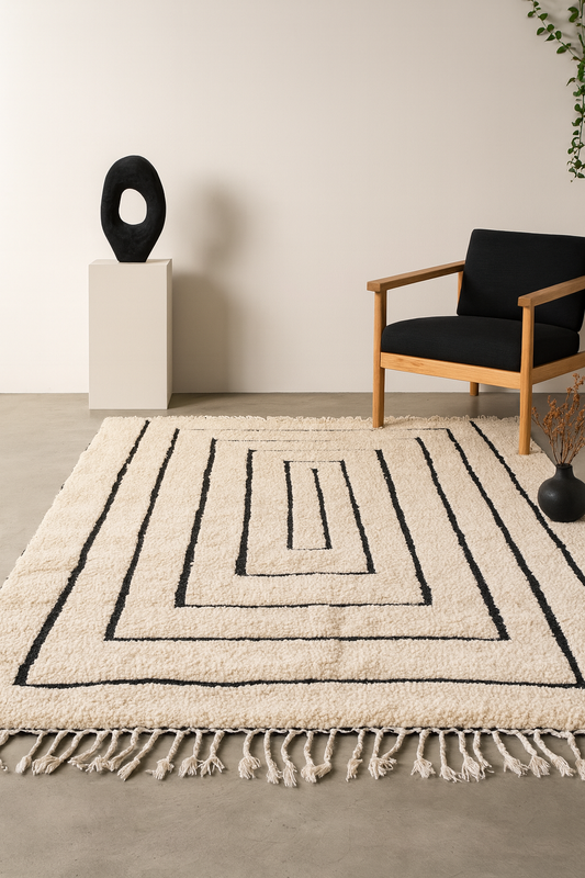 Inner Echo – Beni Ourain Concentric Line Wool Rug