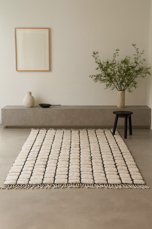 Stone Grid – Beni Ourain Rug in Structured Elevation
