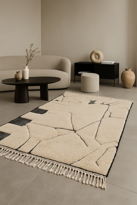 Sculpted Earth – Beni Mrirt Rug with Abstract Architectural Design