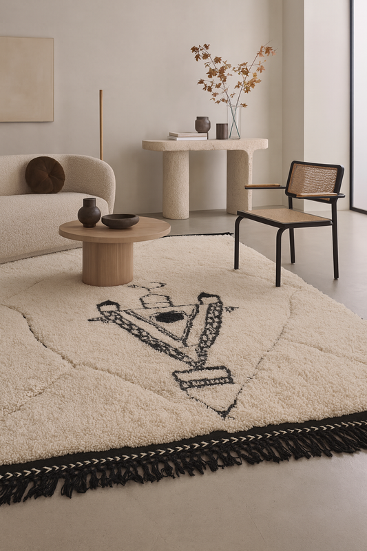 Fibule Script – Beni Ourain Rug with Symbolic Inlay