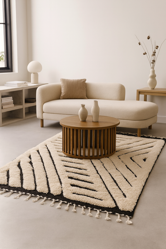 Snow Trail – Beni Ourain Rug in Mountain Wool Geometry