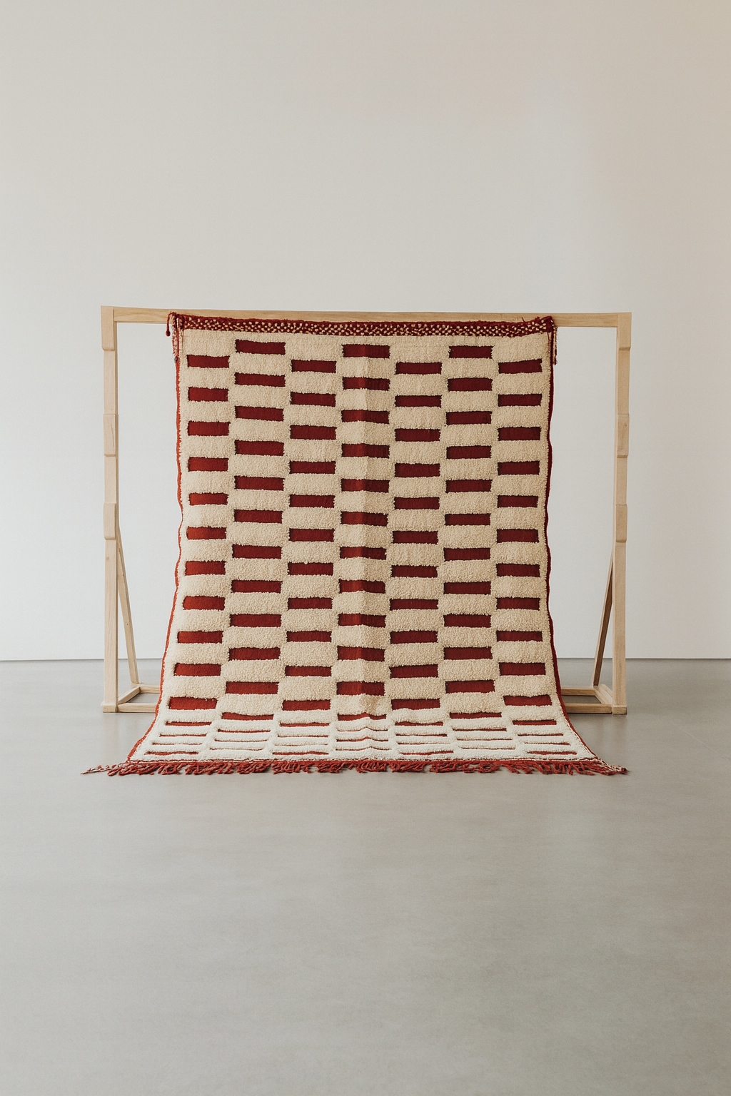 Marmoucha Relief Grid — Ivory on Crimson Wool