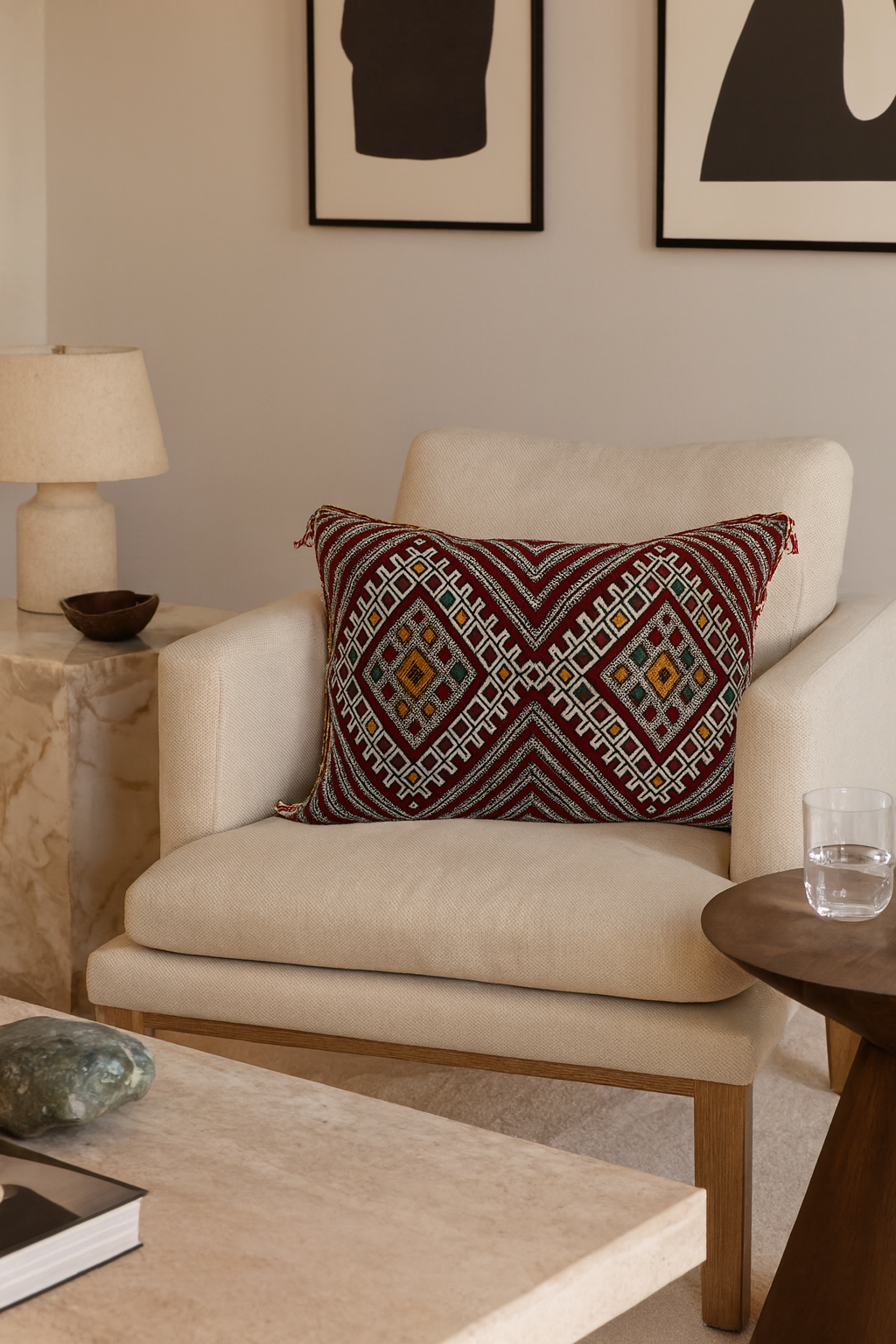 Tarehalet Henbel Kilim Pillow — Lattice Red