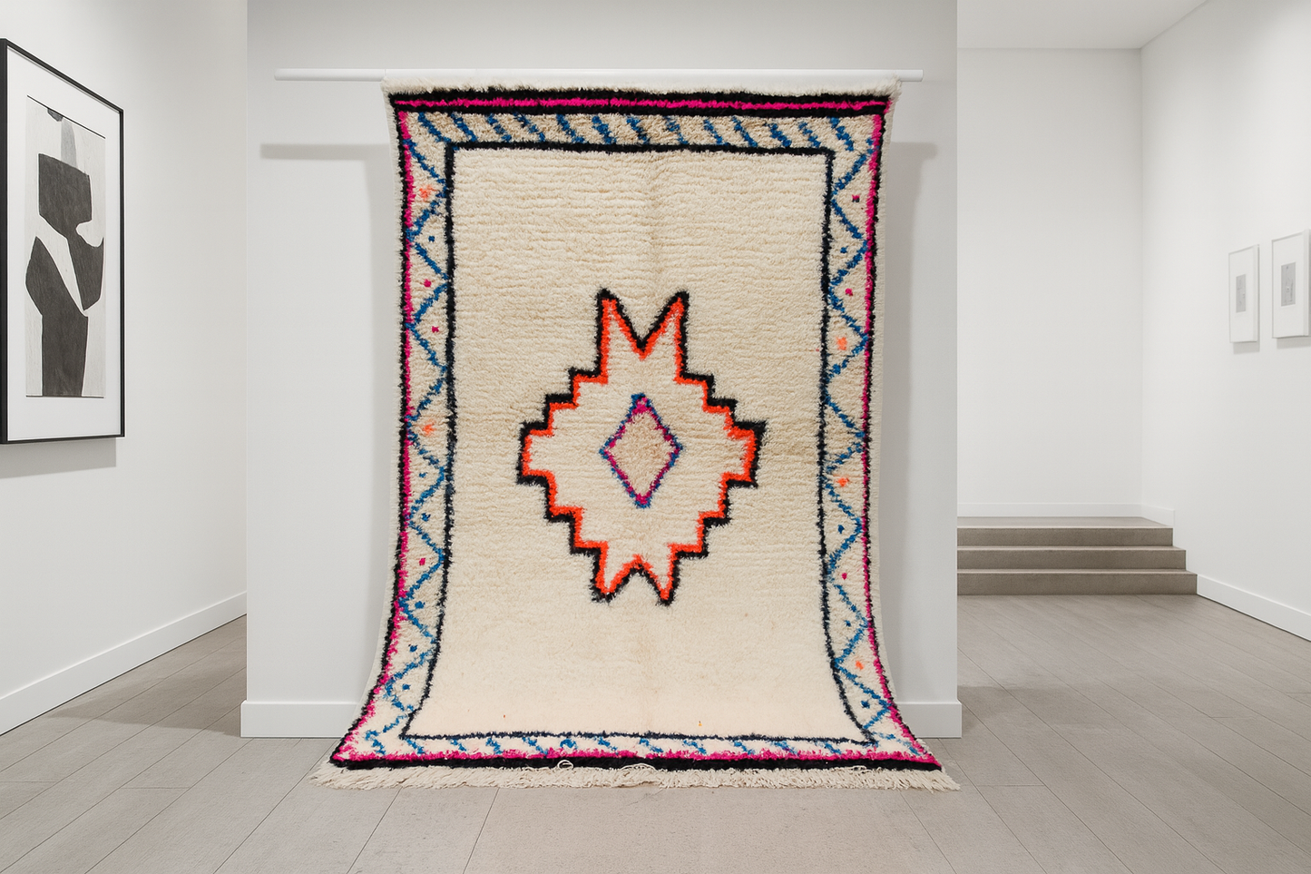 Azilal Star Medallion — Ivory Field with Neon Guard