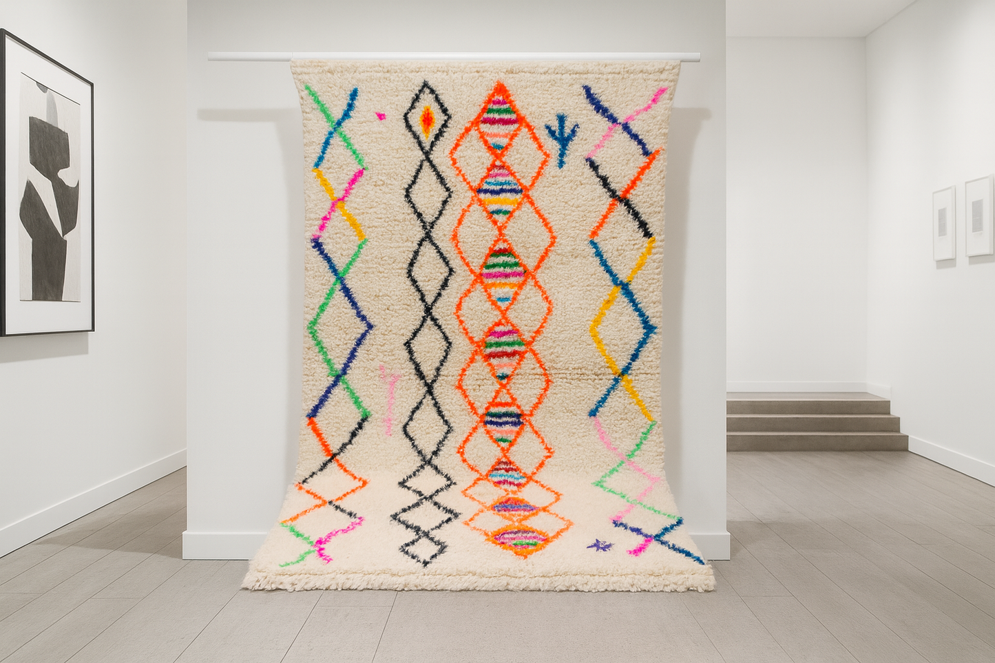 Azilal Square Rug — Ivory with Neon Lozenges