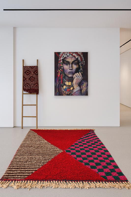 Scarlet Echo – Beni Mrirt Rug with Lozenge in Celebration Weave