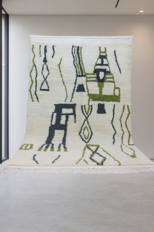 Azilal Olive Totems — Ivory Wool with Charcoal Linework