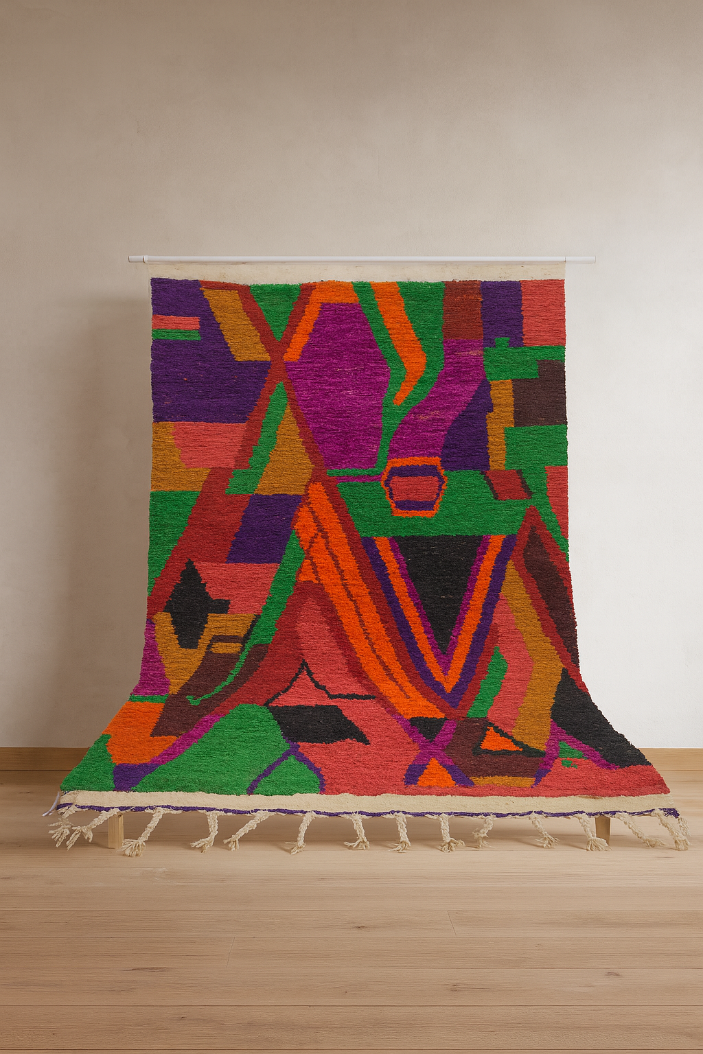 Boujaad Electric Geometry — Magenta, Saffron & Emerald Wool