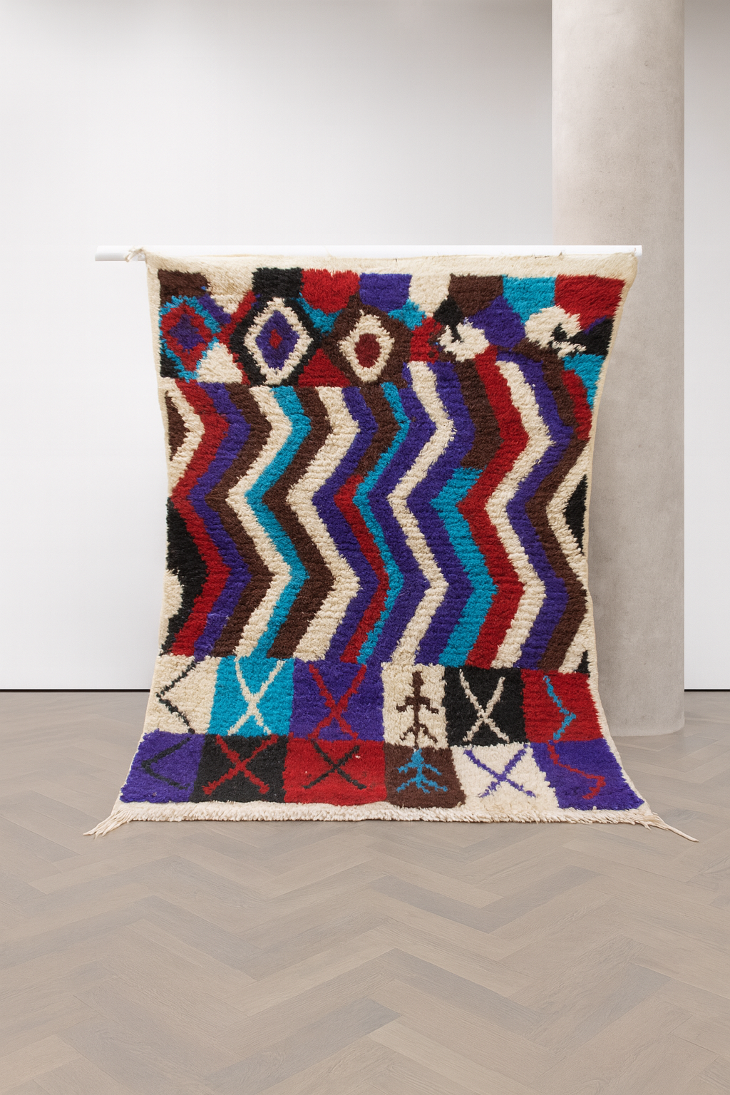 Boujaad Chevron & Talisman — Multicolor Wool on Ivory