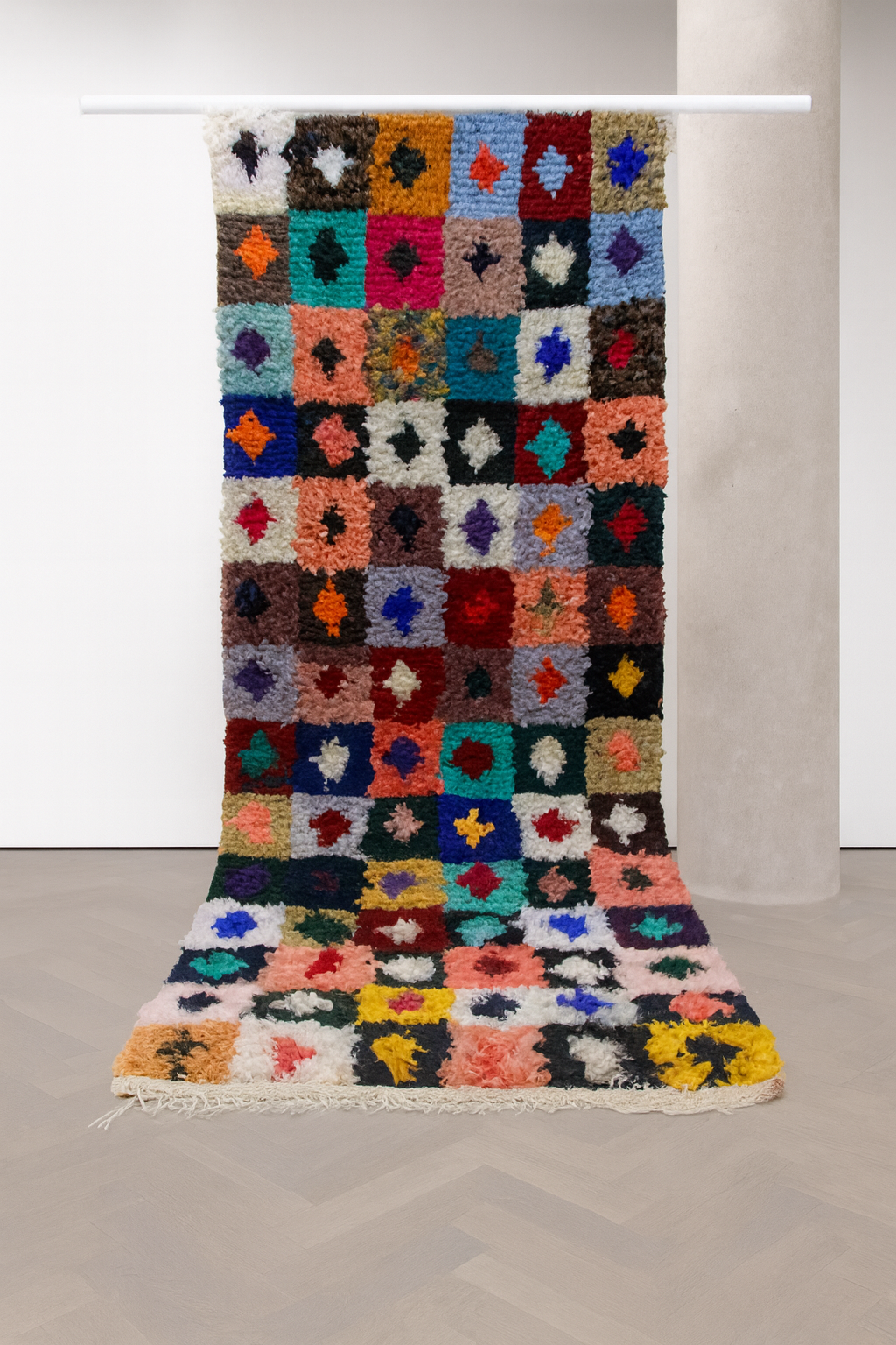 Boucherouite Jewel-Check Mosaic — Multicolor Reclaimed-Fabric Runner