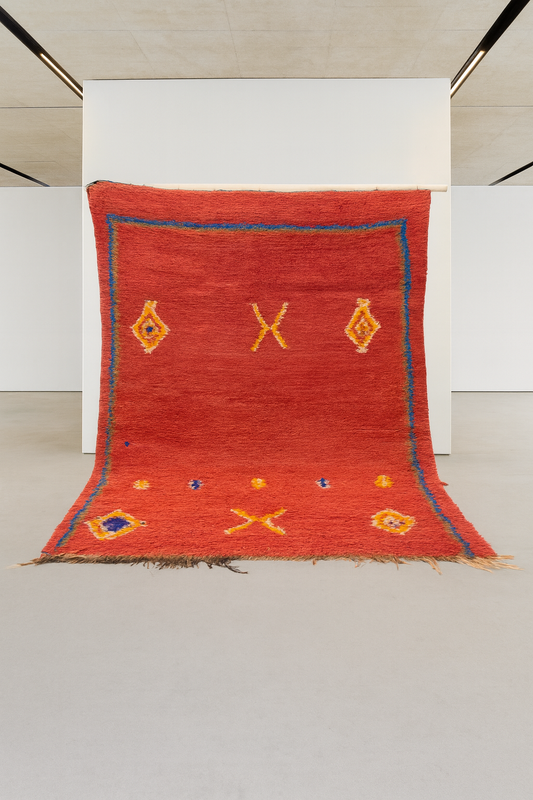 Azilal Red Field with Talismanic Amulets — Minimalist Middle Atlas Wool