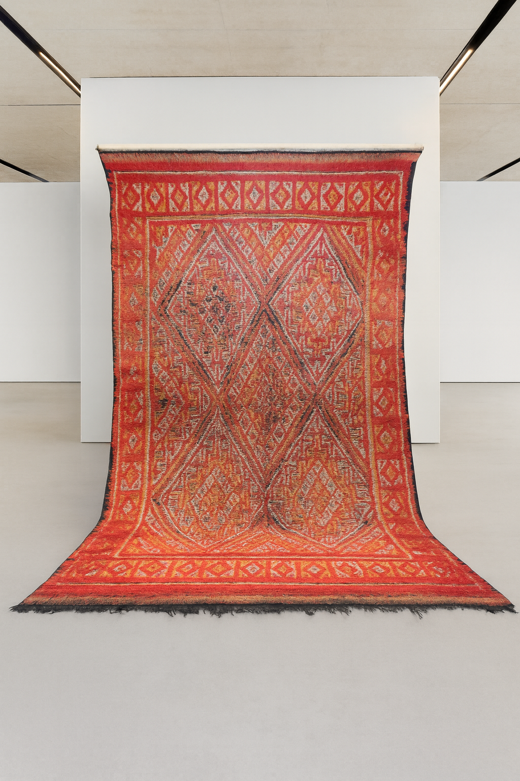 Aït Zayane Crimson Lattice — Nested Diamond Medallions with Guard Borders