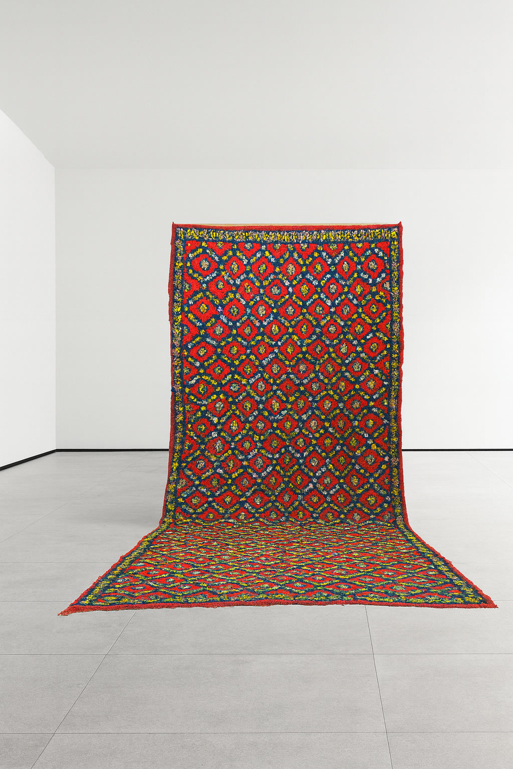 Aït Zayane Rosette Trellis — Red Field with Charcoal Diamond Lattice