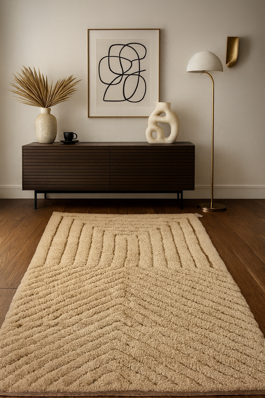 Echo Lines – Ivory Chevron Texture Rug by Beni Ourain Weavers