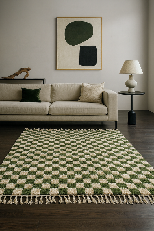 Verdant Check – Beni Mrirt Checkerboard Wool Rug