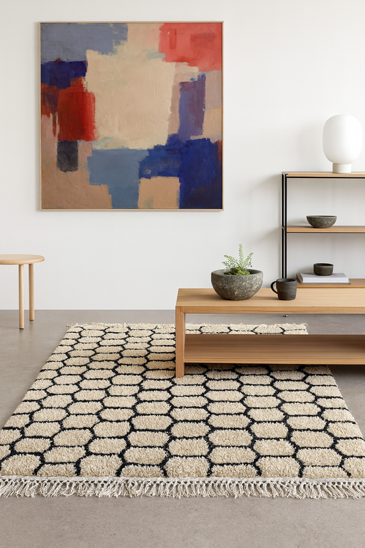 Honeycomb Pathways – Beni Ourain Rug with Cellular Geometry