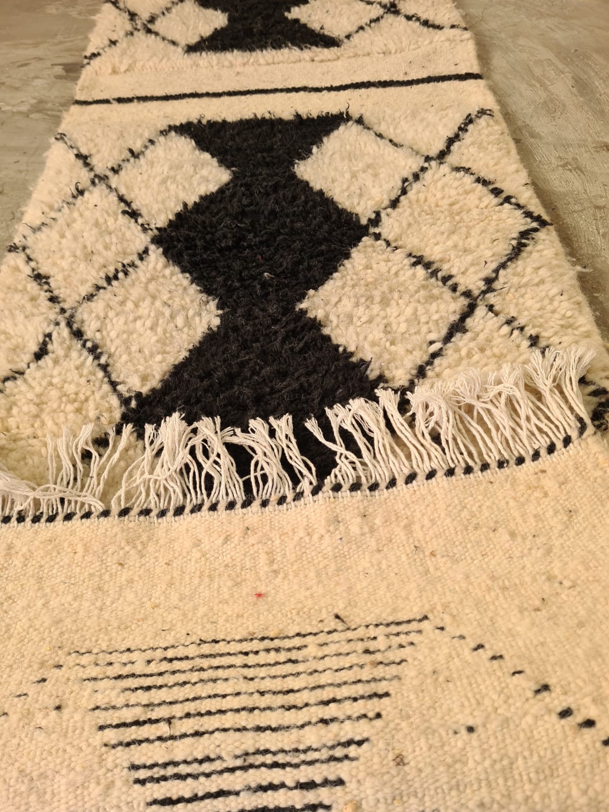 Beni Ourain Runner — Ivory Field with Charcoal Spine