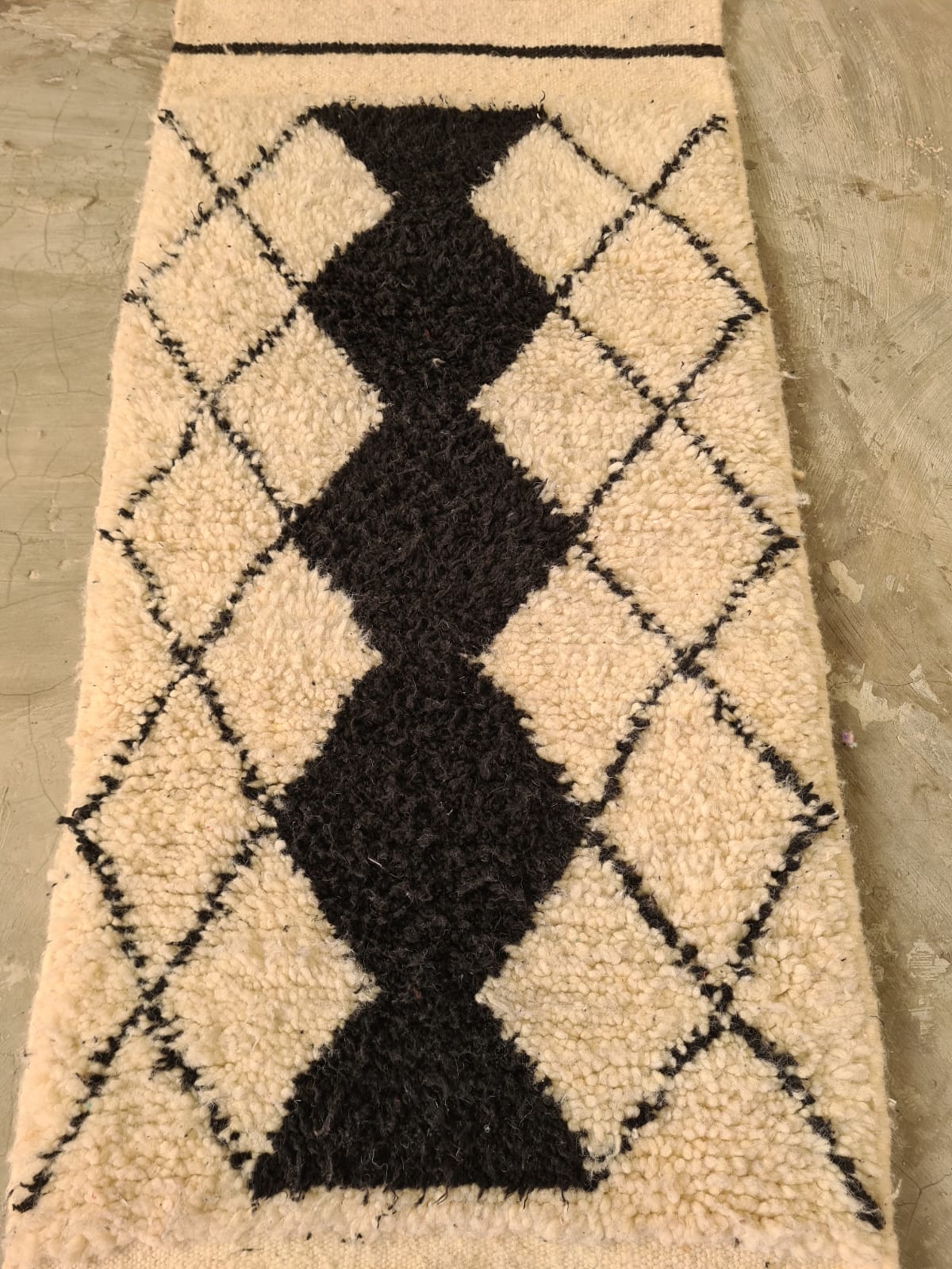 Beni Ourain Runner — Ivory Field with Charcoal Spine