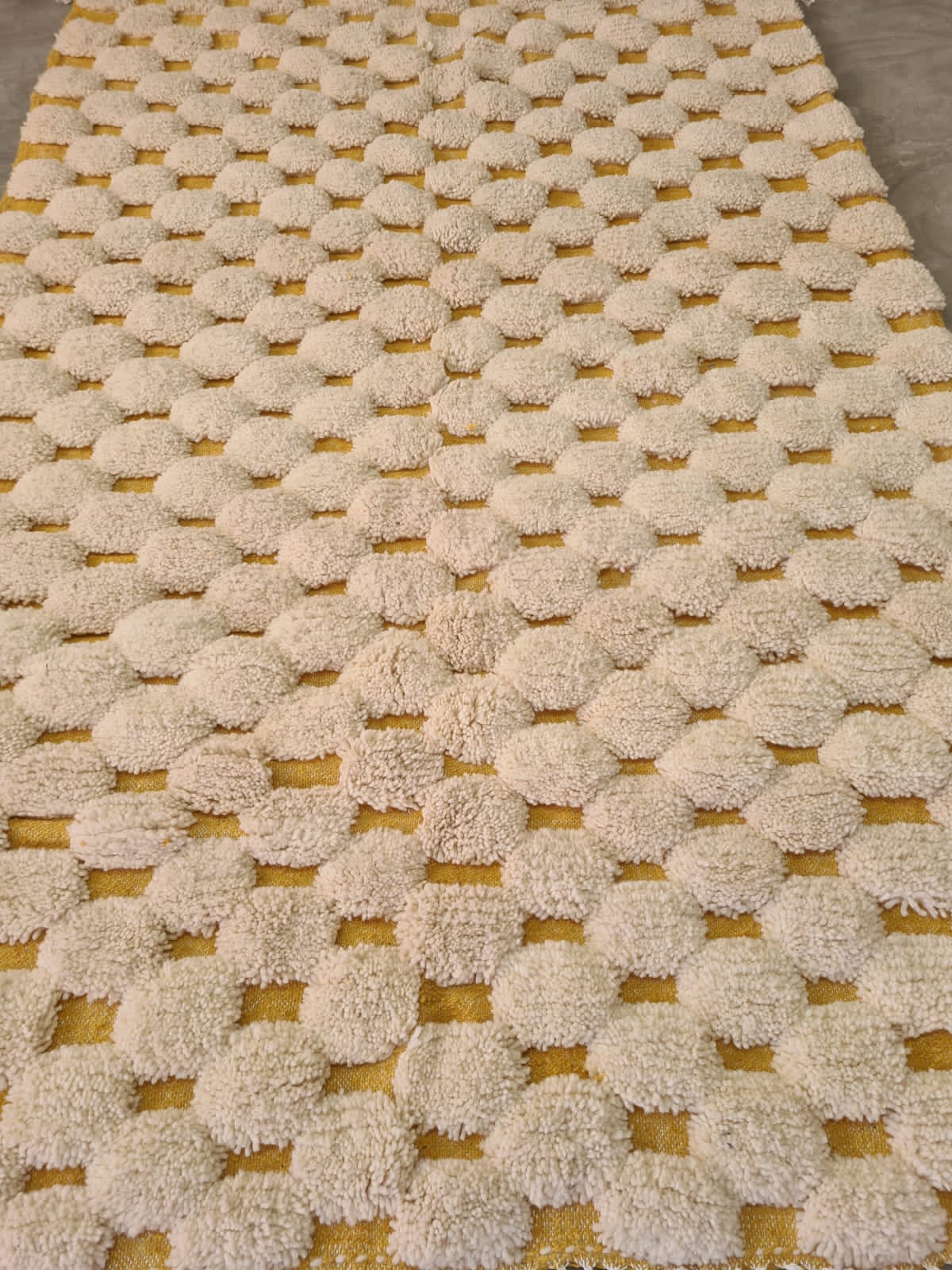 Golden Tesserae – Beni Mrirt PomPom Grid in Handspun Wool