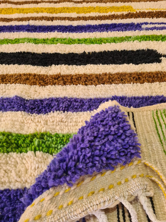 Rhythms of the Atlas – Striped Boujaad Rug in Violet, Green & Black