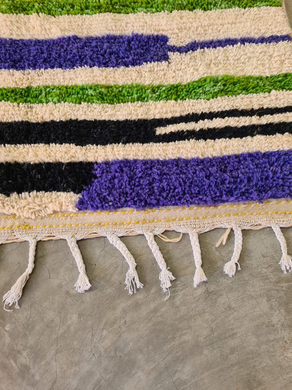 Rhythms of the Atlas – Striped Boujaad Rug in Violet, Green & Black