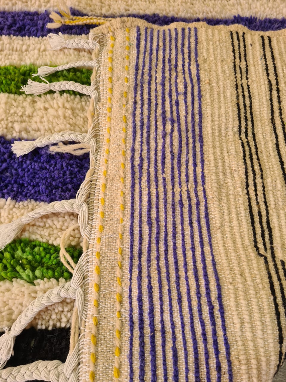 Rhythms of the Atlas – Striped Boujaad Rug in Violet, Green & Black