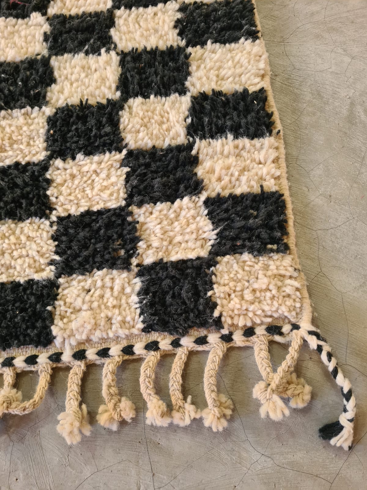 Stitched Balance – Beni Ourain Checkerboard Rug in Black & Ivory