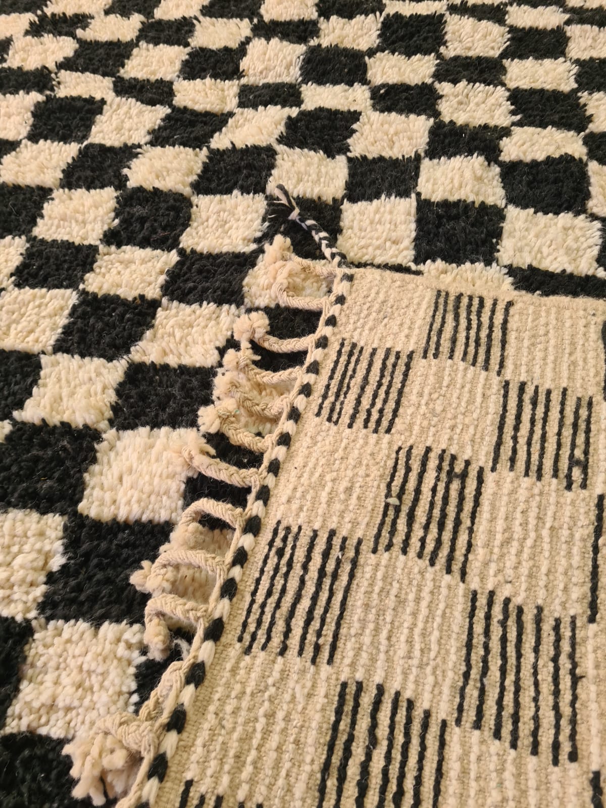 Stitched Balance – Beni Ourain Checkerboard Rug in Black & Ivory