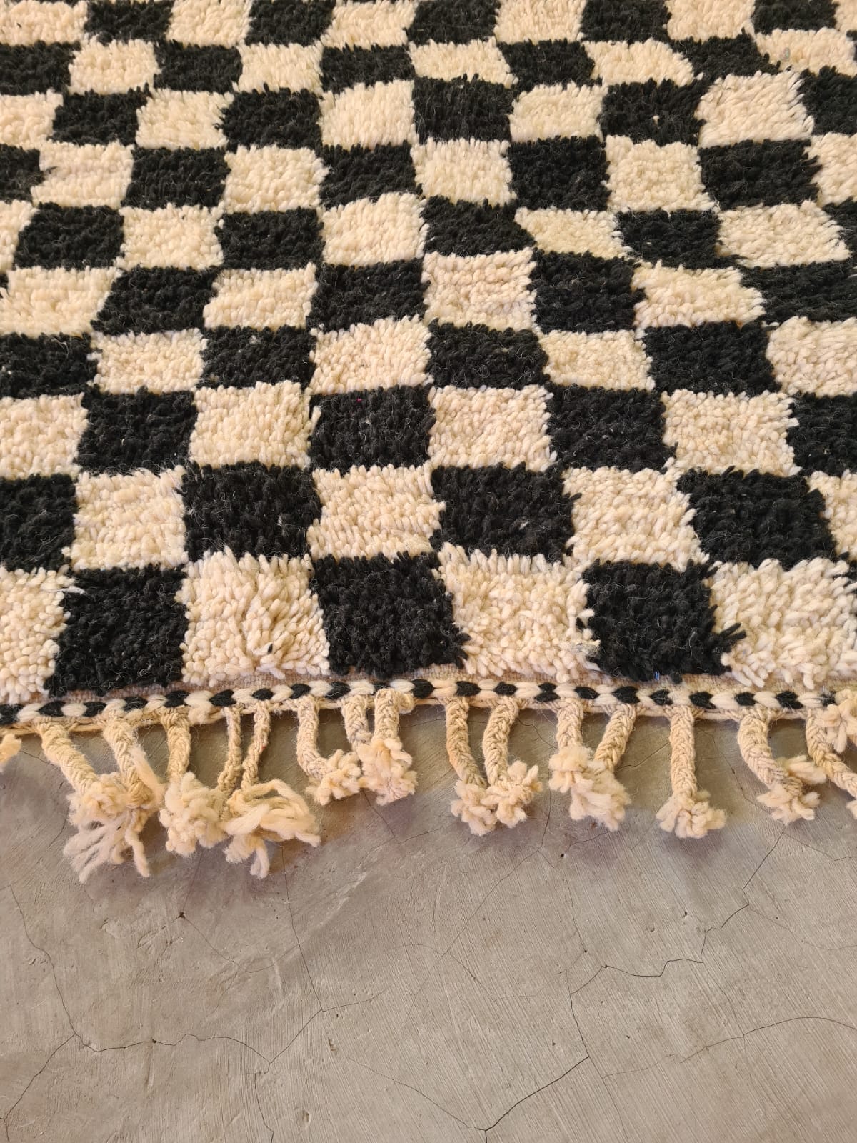 Stitched Balance – Beni Ourain Checkerboard Rug in Black & Ivory