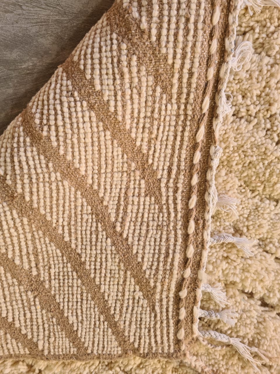 Echo Lines – Ivory Chevron Texture Rug by Beni Ourain Weavers