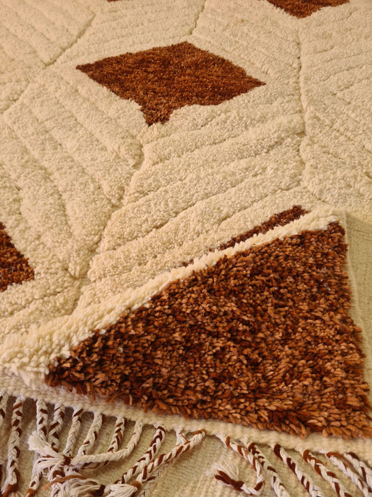 Lozenges of the Earth – Sculpted Beni Mrirt Rug in Rust and Ivory Wool