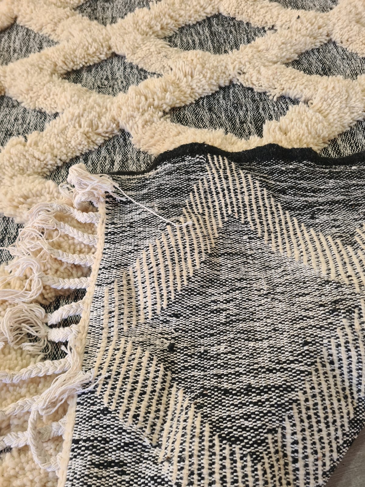 Shadow Grid – Sculpted Diamond Relief in Beni Mrirt Wool