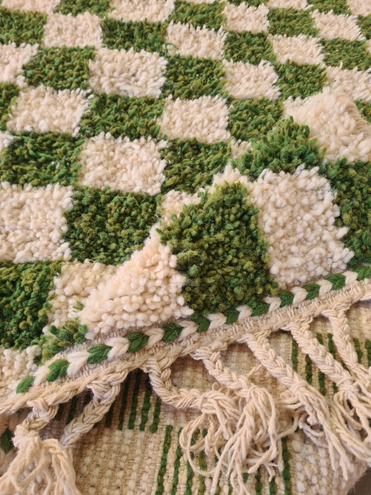 Verdant Check – Beni Mrirt Checkerboard Wool Rug