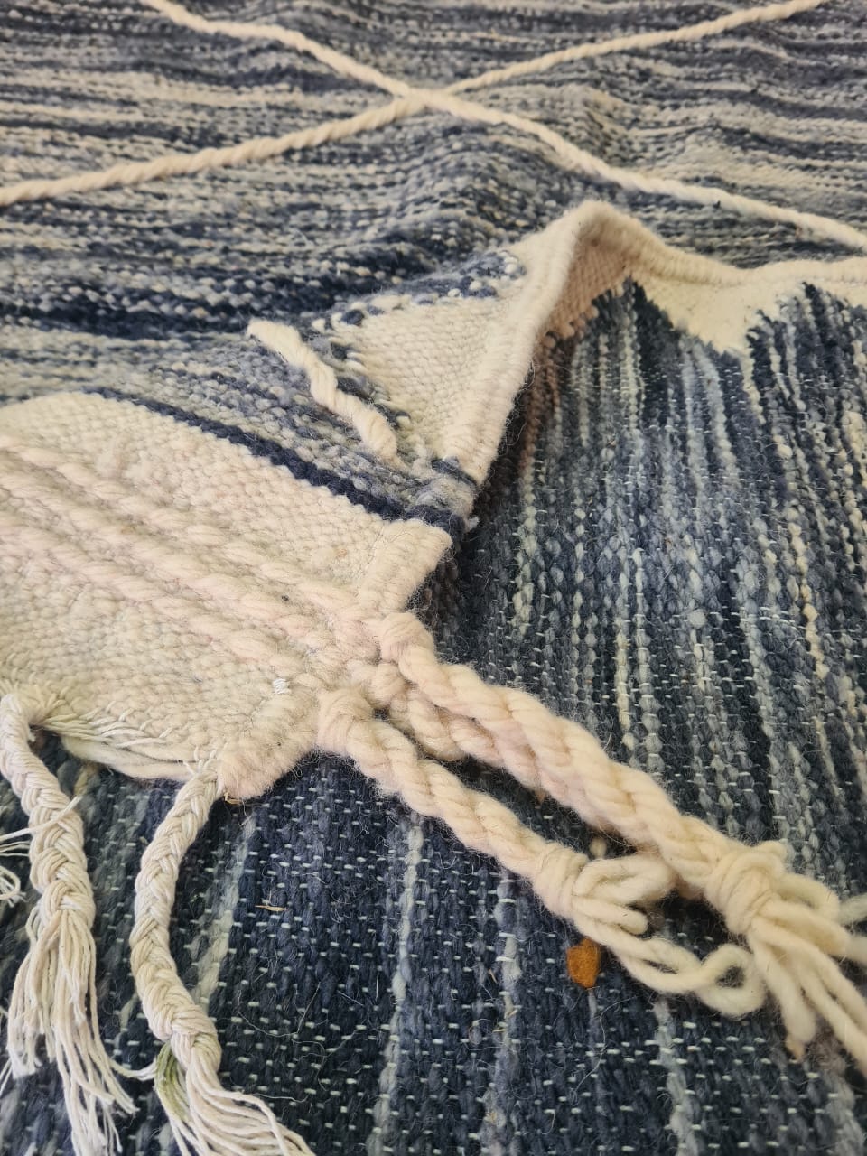 Tide Lines – Zanafi Flatweave in Indigo Wool Geometry